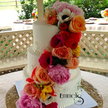 Cascading Flowers Wedding Cake